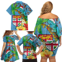 Fijians Iguana Tagimoucia Christmas Family Matching Off Shoulder Short Dress and Hawaiian Shirt Christmas Palm Tree and Hibiscus LT03 - Polynesian Pride