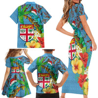 Fijians Iguana Tagimoucia Christmas Family Matching Short Sleeve Bodycon Dress and Hawaiian Shirt Christmas Palm Tree and Hibiscus LT03 - Polynesian Pride