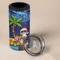The Funny Santa Wears Sulu Christmas 4 in 1 Can Cooler Tumbler Fijian Christmas Palm Tree With Masi Art Tattoo LT03 - Polynesian Pride