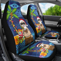 The Funny Santa Wears Sulu Christmas Car Seat Cover Fijian Christmas Palm Tree With Masi Art Tattoo LT03 - Polynesian Pride