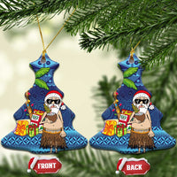 The Funny Santa Wears Sulu Christmas Ceramic Ornament Fijian Christmas Palm Tree With Masi Art Tattoo LT03 Christmas Tree Blue - Polynesian Pride