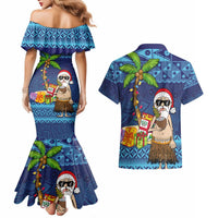 The Funny Santa Wears Sulu Christmas Couples Matching Mermaid Dress and Hawaiian Shirt Fijian Christmas Palm Tree With Masi Art Tattoo LT03 - Polynesian Pride
