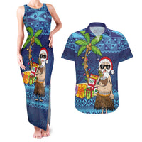 The Funny Santa Wears Sulu Christmas Couples Matching Tank Maxi Dress and Hawaiian Shirt Fijian Christmas Palm Tree With Masi Art Tattoo LT03 Blue - Polynesian Pride