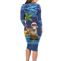 The Funny Santa Wears Sulu Christmas Family Matching Long Sleeve Bodycon Dress and Hawaiian Shirt Fijian Christmas Palm Tree With Masi Art Tattoo LT03 - Polynesian Pride