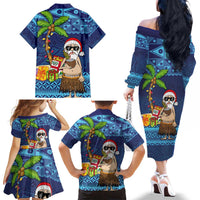 The Funny Santa Wears Sulu Christmas Family Matching Off The Shoulder Long Sleeve Dress and Hawaiian Shirt Fijian Christmas Palm Tree With Masi Art Tattoo LT03 - Polynesian Pride