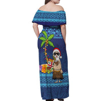 The Funny Santa Wears Sulu Christmas Family Matching Off Shoulder Maxi Dress and Hawaiian Shirt Fijian Christmas Palm Tree With Masi Art Tattoo LT03 - Polynesian Pride