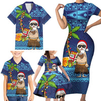 The Funny Santa Wears Sulu Christmas Family Matching Short Sleeve Bodycon Dress and Hawaiian Shirt Fijian Christmas Palm Tree With Masi Art Tattoo LT03 - Polynesian Pride