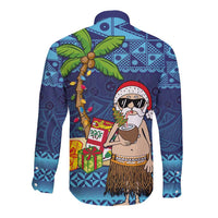 The Funny Santa Wears Sulu Christmas Long Sleeve Button Shirt Fijian Christmas Palm Tree With Masi Art Tattoo LT03 - Polynesian Pride