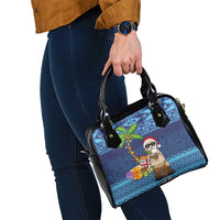 The Funny Santa Wears Sulu Christmas Shoulder Handbag Fijian Christmas Palm Tree With Masi Art Tattoo LT03 - Polynesian Pride