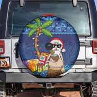 The Funny Santa Wears Sulu Christmas Spare Tire Cover Fijian Christmas Palm Tree With Masi Art Tattoo LT03 Blue - Polynesian Pride