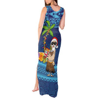 The Funny Santa Wears Sulu Christmas Tank Maxi Dress Fijian Christmas Palm Tree With Masi Art Tattoo LT03 - Polynesian Pride