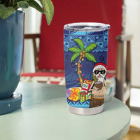 The Funny Santa Wears Sulu Christmas Tumbler Cup Fijian Christmas Palm Tree With Masi Art Tattoo LT03 - Polynesian Pride
