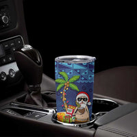 The Funny Santa Wears Sulu Christmas Tumbler Cup Fijian Christmas Palm Tree With Masi Art Tattoo LT03 - Polynesian Pride