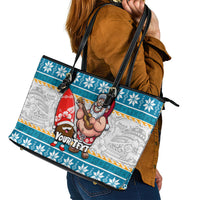 Custom Hawaii Mele Kalikimaka Leather Tote Bag Funny Santa and Coconut Mix Kakau Pattern LT03 - Polynesian Pride