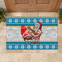 Custom Hawaii Mele Kalikimaka Rubber Doormat Funny Santa and Coconut Mix Kakau Pattern LT03 - Polynesian Pride