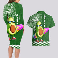Hawaii Couples Matching Long Sleeve Bodycon Dress and Hawaiian Shirt Aloha Funny Avocado Mix Kakau Hawaiian Tribal LT03 - Polynesian Pride