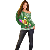 Aloha Avocado Funny Fruits Custom Off Shoulder Sweater Mix Hawaiian Kakau Tribal LT03 - Polynesian Pride