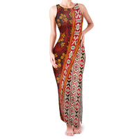 Hawaii Native Tapa Elements and Hibiscus Flowers Family Matching Tank Maxi Dress and Hawaiian Shirt LT03 Mom's Dress Red - Polynesian Pride