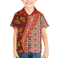 Hawaii Native Tapa Elements and Hibiscus Flowers Family Matching Tank Maxi Dress and Hawaiian Shirt LT03 Son's Shirt Red - Polynesian Pride