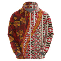 Hawaii Native Tapa Elements and Hibiscus Flowers Zip Hoodie LT03 - Polynesian Pride