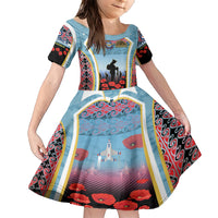 Royal New Zealand Air Force ANZAC Day Family Matching Short Sleeve Bodycon Dress and Hawaiian Shirt Te Tauaarangi o Aotearoa LT03 Daughter's Dress Blue - Polynesian Pride