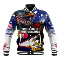 United States and American Samoa Baseball Jacket Bald Eagle Rose and Hibiscus Flower