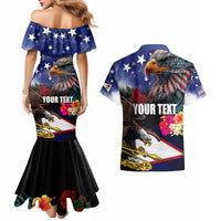 Personalised United States and American Samoa Couples Matching Mermaid Dress and Hawaiian Shirt Bald Eagle Rose and Hibiscus Flower LT03 - Polynesian Pride