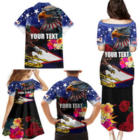 Personalised United States and American Samoa Family Matching Puletasi and Hawaiian Shirt Bald Eagle Rose and Hibiscus Flower LT03 - Polynesian Pride