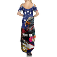 Personalised United States and American Samoa Family Matching Summer Maxi Dress and Hawaiian Shirt Bald Eagle Rose and Hibiscus Flower LT03 - Polynesian Pride