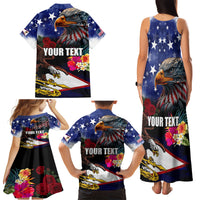 Personalised United States and American Samoa Family Matching Tank Maxi Dress and Hawaiian Shirt Bald Eagle Rose and Hibiscus Flower LT03 - Polynesian Pride