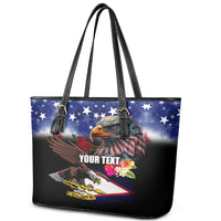 Personalised United States and American Samoa Leather Tote Bag Bald Eagle Rose and Hibiscus Flower
