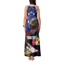 Personalised United States and American Samoa Tank Maxi Dress Bald Eagle Rose and Hibiscus Flower LT03 - Polynesian Pride