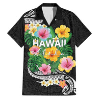 Hawaii Aloha Tropical Leaves and Flower Family Matching Mermaid Dress and Hawaiian Shirt with Polynesian Art Tattoo Black Color LT03 Dad's Shirt - Short Sleeve Black - Polynesian Pride