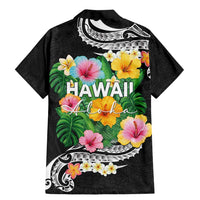 Hawaii Aloha Tropical Leaves and Flower Family Matching Mermaid Dress and Hawaiian Shirt with Polynesian Art Tattoo Black Color LT03 - Polynesian Pride