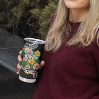 Hawaii Aloha Tropical Leaves and Flower Tumbler Cup with Polynesian Art Tattoo Black Color - Polynesian Pride