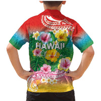 Hawaii Aloha Tropical Leaves and Flower Family Matching Mermaid Dress and Hawaiian Shirt with Polynesian Art Tattoo Rainbow Color LT03 - Polynesian Pride