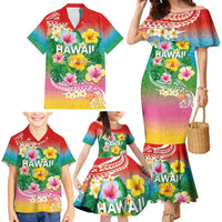Hawaii Aloha Tropical Leaves and Flower Family Matching Mermaid Dress and Hawaiian Shirt with Polynesian Art Tattoo Rainbow Color LT03 - Polynesian Pride