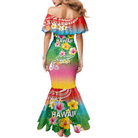 Hawaii Aloha Tropical Leaves and Flower Family Matching Mermaid Dress and Hawaiian Shirt with Polynesian Art Tattoo Rainbow Color LT03 - Polynesian Pride