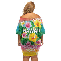 Hawaii Aloha Tropical Leaves and Flower Family Matching Off Shoulder Short Dress and Hawaiian Shirt with Polynesian Art Tattoo Rainbow Color LT03 - Polynesian Pride