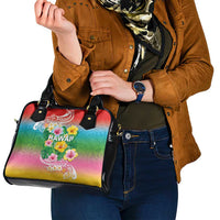 Hawaii Aloha Tropical Leaves and Flower Shoulder Handbag with Polynesian Art Tattoo Rainbow Color - Polynesian Pride