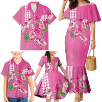 Hawaii Aloha Turtle Hibiscus and Leaves Family Matching Mermaid Dress and Hawaiian Shirt with Polynesian and Kakau Tattoos Rose Color LT03 - Polynesian Pride