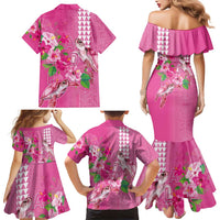 Hawaii Aloha Turtle Hibiscus and Leaves Family Matching Mermaid Dress and Hawaiian Shirt with Polynesian and Kakau Tattoos Rose Color LT03 - Polynesian Pride