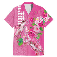 Hawaii Aloha Turtle Hibiscus and Leaves Family Matching Mermaid Dress and Hawaiian Shirt with Polynesian and Kakau Tattoos Rose Color LT03 Dad's Shirt - Short Sleeve Pink - Polynesian Pride
