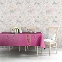 Hawaii Aloha Turtle Hibiscus and Leaves Tablecloth with Polynesian and Kakau Tattoos Rose Color LT03 - Polynesian Pride