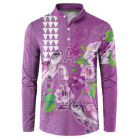 Hawaii Aloha Turtle Hibiscus and Leaves Button Sweatshirt with Polynesian and Kakau Tattoos Lilac Color LT03 Purple - Polynesian Pride