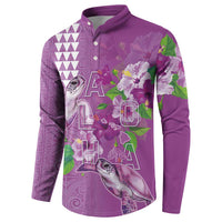 Hawaii Aloha Turtle Hibiscus and Leaves Button Sweatshirt with Polynesian and Kakau Tattoos Lilac Color LT03 - Polynesian Pride