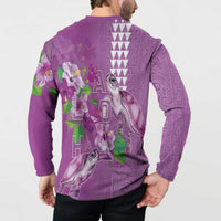 Hawaii Aloha Turtle Hibiscus and Leaves Button Sweatshirt with Polynesian and Kakau Tattoos Lilac Color LT03 - Polynesian Pride
