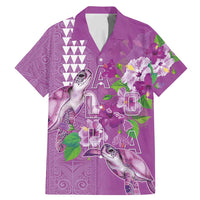 Hawaii Aloha Turtle Hibiscus and Leaves Family Matching Mermaid Dress and Hawaiian Shirt with Polynesian and Kakau Tattoos Lilac Color LT03 Dad's Shirt - Short Sleeve Purple - Polynesian Pride