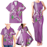 Hawaii Aloha Turtle Hibiscus and Leaves Family Matching Tank Maxi Dress and Hawaiian Shirt with Polynesian and Kakau Tattoos Lilac Color LT03 - Polynesian Pride