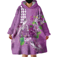 Hawaii Aloha Turtle Hibiscus and Leaves Wearable Blanket Hoodie with Polynesian and Kakau Tattoos Lilac Color LT03 - Polynesian Pride